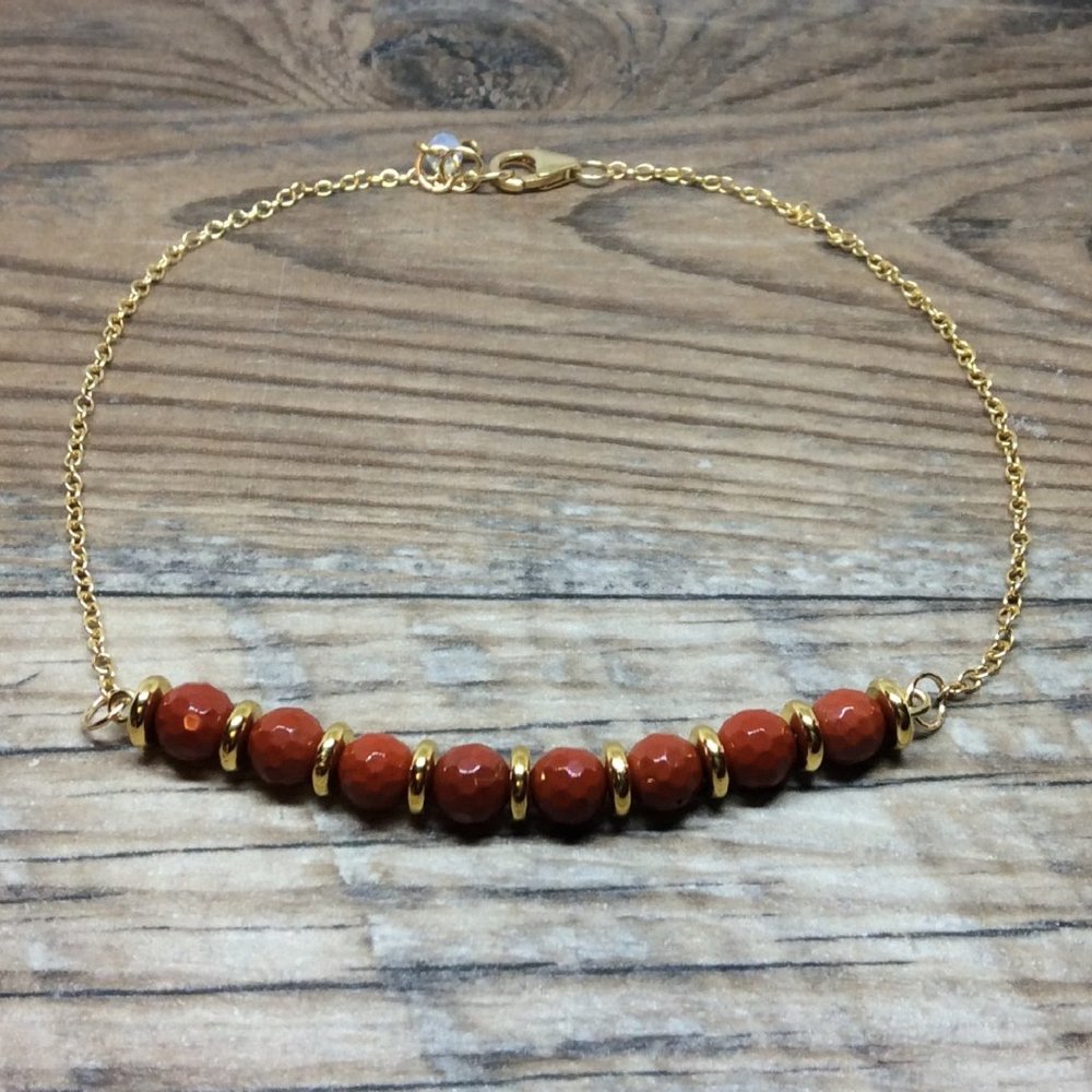 Red Jasper anklet, 14k Gold filled, Root chakra, grounding, crystal healing